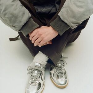 Alohas Tb.490 Rife Shimmer Silver Cream Leather Sneakers - New